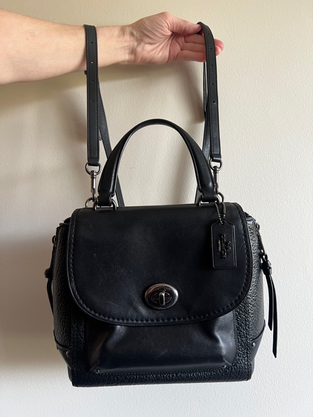 Coach Black Leather Faye convertible handbag and backpack EUC!!